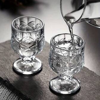 6-Piece Glass Shot Glass Embossed Sunflower Pattern High-Stem Wine Glasses Set, Creative Crystal Shot Glasses For Christmas, Thanksgiving, Mother's Day, And Oktoberfest