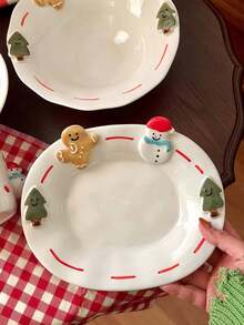 1 Set Cute Christmas Snowman Gingerbread Tableware, Stylish Fruit Plate, Ice Cream Snowman Handle Cup, Christmas Holiday Tabletop Decor Dinnerware, High-End Dessert Plate, Yogurt Cup, Suitable For Home, Restaurant, Office, Gathering, Party, Gift - Multicolor - View 6