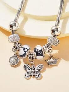 1pc Heart, Animal, Insect, Flower Charm Luxurious Elegant Bracelet (No Box) - Silver - View 4