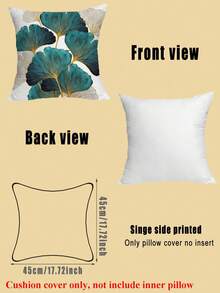 4pcs Silver Ginkgo Leaf Pattern Square Pillowcase Without Core, Spring & Autumn Fresh Countryside Style Cushion Cover For Sofa, Bed, Home Decor, All Seasons Use - Blue and White - View 3