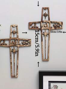 6/12pcs Wooden Crucifix Wall Cross 5.9inch Mini Size, Christmas Nativity Scene,Wall Decoration Creative Cross Pendant, Wooden Handicraft Home Party Decoration Pendant,Home Decor