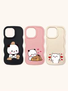 Cute Panda Novelty 3pcs Dopamine Themed Phone Cases, Cute Cartoon Panda, Bear, Cat Print Phone Case Set, New Wavy Macaron Design Phone Covers, Phone Protective Cases Compatible With IPhone Spring Gift,International Version, Not The Domestic Version - Multicolor - View 57