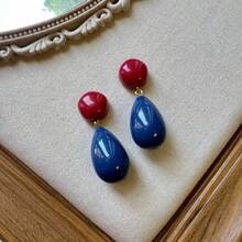 1 Pair Retro Hong Kong Style Contrast Color Geometric Teardrop Earrings, Exaggerated Fashion Earrings For Holiday - Blue - View 4