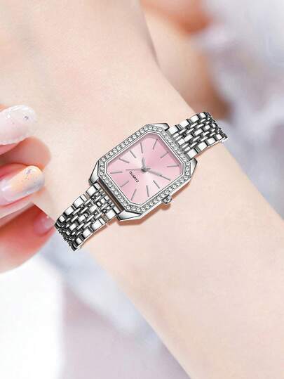 1pc Zilver Strap Classic Square Bar Scale Dial Quartz Horloge Wear Or Traditional Festival view 4