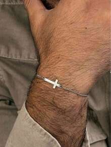 1 pieza Pulsera minimalista de hombre de oro blanco con cruz