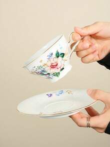 1 Conjunto Xícara e Pires de Café Cerâmica Retrô Francesa, Adequado para Uso Doméstico, Hotel, Café, Presente