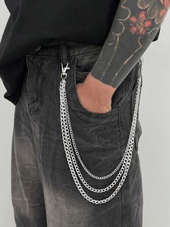 1 件时尚朋克简约多层铁合金链腰带，男士个性魅力身体链，适用于裤子装饰，双链设计时尚实用，适合休闲、音乐节、派对、送给男朋友的创意生日礼物