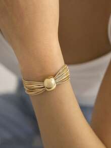 1 件新款夸张朋克手链，多层链条堆叠球形吊饰个性化手链，流苏链条手链配饰，适合女士，适合街头风格、派对、日常佩戴 - 金黃色 - 查看 4