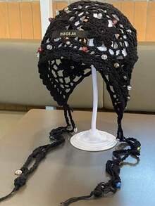 1 Stück gehäkelte, perlenbesetzte, vintage Quasten-Luftloch-Mütze