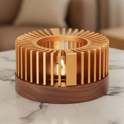 Aluminum Alloy Hollow Frame Tea Pot Warmer With Removable Wooden Base, Suitable For Heating Tea, Coffee, Milk, Food Both Indoor And Outdoor, Also Serves As Decoration