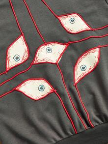 Sudadera con capucha y bolsillo con cordón estampado de ojo y letra - Gris - Ver 3