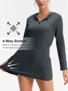 HOTSUIT Women's Hoodie Long Sleeve Shirts With Pocket Half-Zip For Summer Outdoor Running Lightweight Fishing Shirts, Christmas Gift - Dark Grey - View 5