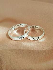 2PCS Personalized Heart Shaped Ring,Matching Ring For Couples,Romantic Double-Sided Engraving Ring,Letter Ring,Stainless Steel Jewelry,Anniversary Love Promise Rings,Wedding Ring,Valentine's Day, Christmas, Halloween Gifts