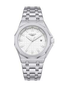 LONGLUX 1pc Men's Automatic Mechanical Watch With Calendar, Butterfly Buckle Steel Band, Waterproof, Casual & Minimalist Design