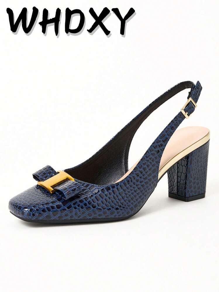 1 Pair Women's Square Toe Backless Preppy Style Buckle Decor Office High Heel Pumps, Sexy Runway 7CM Chunky Heel Dress Shoes For Work, Flight Attendant, Party - Royal Blue - View 2