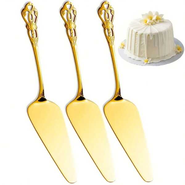 3 piezas Juego de servidores de tarta estilo barroco, servidores de tarta de acero inoxidable premium, exquisitas herramientas para servir tartas adecuadas para bodas/cumpleaños/fiestas del té/inauguraciones de casa, esenciales para catering/fiestas/bufés, gran regalo, decoración de cocina