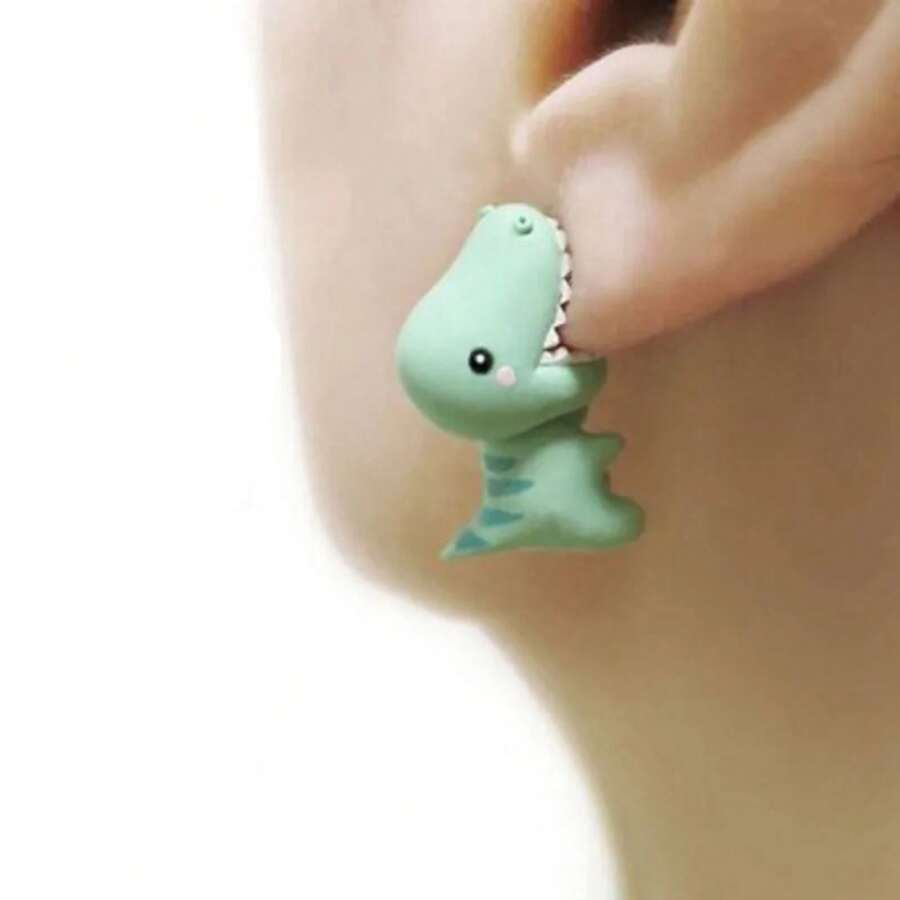 Cute Women Animal Stud Earrings Girl Gift Fashion Cartoon Animal Elements Dinosaur Hippo Little Dog Whale Funny Earrings Jewelry Accessories - 樣式 1 - 查看 1