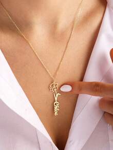 Personalized Birthflower Name Necklace, Floral Name Necklace, Birthday Flower, Floral Pendant Necklace, Customized Necklace, Gift For Her, Christmas Gift, Customized Name Necklace With Birth Flower, Custom Gold Name Necklace, Floral Name Jewelry, Christmas Gift For Mom, Birthday Gift