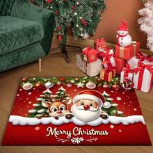 1 pezzo Zerbino con Babbo Natale e Renne, stile cartoni animati classico, in finta lana morbida, lavabile in lavatrice, facile da pulire, adatto per decorazioni natalizie in casa, utilizzabile per ingresso, soggiorno, camera da letto, cucina, bagno, corridoio, interno ed esterno, decorazioni natalizie/decorazioni per la casa