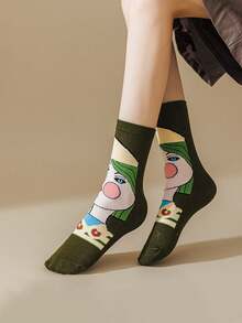 4双创意卡通图案动漫袜子，透气舒适，吸汗排汗，适合日常、运动、办公、休闲等风格，四季皆宜的礼物