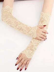 1 Pair Of Women's Dark Black Lace Long-Sleeved Arm Sleeves - Lightweight, Breathable, Elastic. Suitable For Outdoor Cycling, Driving And Summer Activities. Fashionable And Comfortable Fingerless Gloves. Style. - Multicolor - View 11