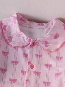 甜美时尚两件套女童春秋家居服，粉色蝴蝶结领开衫纽扣长袖上衣和裤子套装，面料舒适，非常适合在家穿着、阅读、休息和放松。也适合作为送给孩子或朋友的礼物 - 淺粉色 - 查看 4