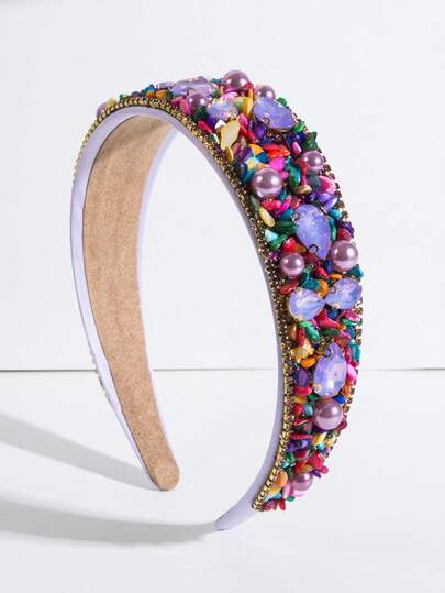 1 szt. szeroka opaska na głowę w stylu vintage dla kobiet, kolorowa turkusowa tkanina dekoracyjna z kryształkami, cukierkowy kolor, letnia opaska do włosów, diadem, obręcz do włosów