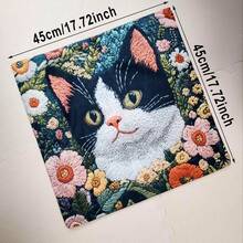 1pc Cute Cat Throw Pillow Cover, Floral & Cat Print Design, Polyester Fabric Single-Sided Printed Cushion Cover With Zipper Closure, Machine Washable, Suitable For Home Decor, Wedding, Office Or Studio, Decorative Pillow, 18.0x18.0 Inches