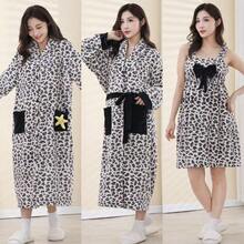 1 بشكل الأناناس/تصميم سادة ذو كابوت للنساء بحزام وجيب، منشفة قابلة للارتداء، منشفة حمام، رداء طويل ذو كابوت، قميص نوم نسائي مطبوع بنمر وفيونكة