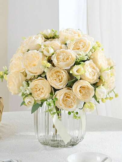 1 Bunch Artificial Peonies Silk Flowers Faux Peony Bouquet Floral Arrangements For Farmhouse Home Boho Wedding Table Centerpiece, Fake Plastic Flower Bulk For Vase Decoration