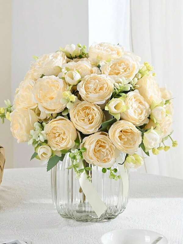 1 ramo de peonías artificiales de seda, arreglos florales de flores de peonía falsas para centros de mesa de boda rústica y bohemia, flores de plástico falsas a granel para decoración de jarrones