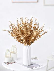 40 pièces Feuilles en plastique doré artificielles en glitter d'eucalyptus, plantes fausses en plastique doré pour décoration intérieure et extérieure, fête, mariage, table, DIY