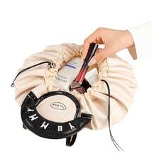 Slouchy Drawstring Makeup Bag, Women's Portable Waterproof PU Travel Toiletry Bag, Hand-Held Storage Bag, Box