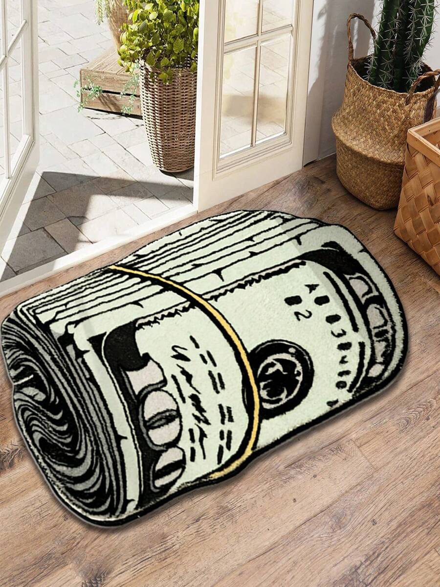 1 pieza Alfombra con diseño único en forma de billete de dólar, diseño creativo de dólar enrollado, alfombra de poliéster lavable a máquina y duradera, adecuada para decoración del hogar, sala de estar, dormitorio, baño, felpudo, alfombra de cocina