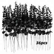 10 piezas/24 piezas/36 piezas Flores artificiales de estilo gótico oscuro con eucalipto negro - Decoración del hogar de plástico para el Día de Acción de Gracias, sin mantenimiento, para arreglos DIY de otoño, Halloween y decoraciones de temporada de miedo, decoraciones de otoño para el hogar, centro de mesa estacional, estética vintage, decoración de alta calidad, follaje decorativo, decoradores navideños, decoración de Halloween, decoración de habitación, plantas falsas