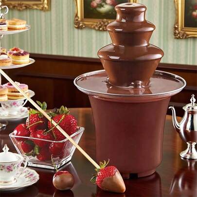 Máquina de la fuente de hotpot de chocolate eléctrico de 3 capas, adecuada para fiestas, queso derretido, dulces, fresas, cuñas de manzana, vegetales, etc.