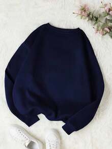 LCWomen's Drop Shoulder Long Sleeve Sweatshirt,Long Sleeve Tops Graduation,Back To School Outfits,Graduation,Teacher Outfits Women,Back To School Pullover Fall OutfitCasual Daily Wear - 海軍藍 2 - 查看 2