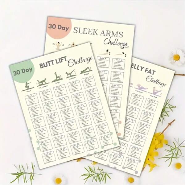 10PCS 30 Day Home Exercise Challenge Poster Set | 10 Piece Fitness Plan Suitable For Arm, Thigh, Hip, Abdominal Fat, And Side Fat Exercises, Unframed 8X10 Inches