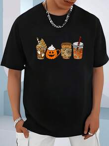 Pumpkin Spice Latte Coffee Fall Pumpkin Spice Thanksgiving T-Shirt - 100% Cotton Summer Clothes For Men, Perfect For Daily Wear, Hiking, And Travel - Black - View 1