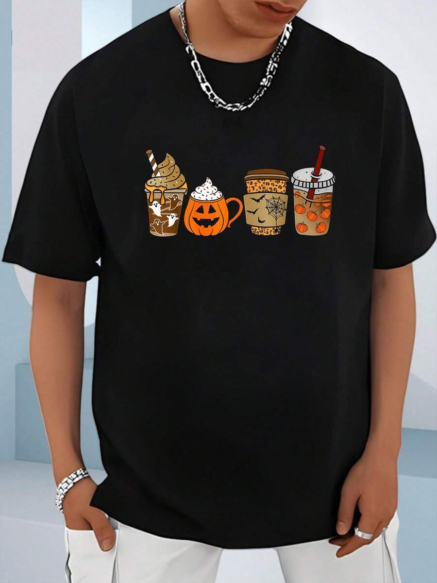 Pumpkin Spice Latte Coffee Fall Pumpkin Spice Thanksgiving T-Shirt - 100% Cotton Summer Clothes For Men, Perfect For Daily Wear, Hiking, And Travel - Black - View 1