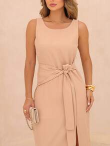 Dress With Sophisticated Fit And Front Knot Knot Knot In The Front - Nude - View 4