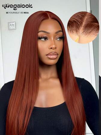 MEGALOOK Reddish Brown Color Silky Straight 6x5 Lace With Drawstring Transparent Lace Closure Wigs 100% Human Hair Pre-Cut Lace Invisible Glueless Wigs With Natural Hairline No Glue Needed 100% Virgin Human Hair Wig Durable & Long-Lasting Lightweight Cap All-Day Comfort Minimal Shedding For Daily Use