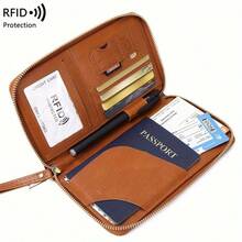 Billetera multifuncional para tarjetas de crédito, un must para viajar. unicolor con protección RFID anti-robo + almacenamiento con cierre para pasaporte y boletos + correa para la muñeca. Bolsa portátil para identificación transfronteriza. - Negro - Ver 4