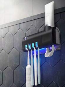 1Pc White Smart Toothbrush Sterilizer, Hole-Free Wall-Mounted Toothbrush Holder, USB Charging Multi-Functional Automatic Toothpaste Squeezer, Bathroom Set Can Hold 4 Toothbrushes And One Toothpaste, Suitable For Bathrooms, Dormitories, And Home Decoration Home Bathroom Decor - Multicolor - View 12