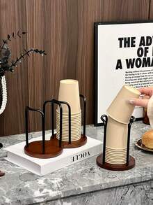 Wood Bathroom Cup Holder 3oz-12oz, Stylish Walnut Disposable Cup Dispenser, Plastic Mouthwash Cup Storage Organizer For Cups (Under 3.35in Diameter) -Perfect For Office, Kitchen, Gym, School Or Cafes(Need To Required)