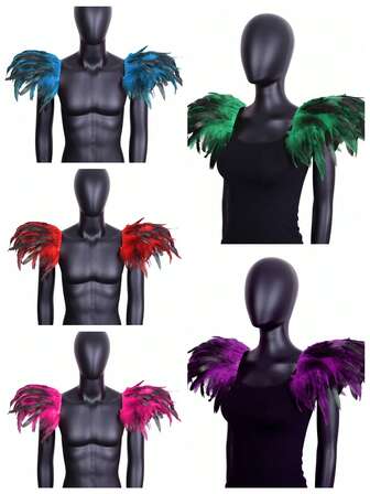 Unisex Gothic Style Black Medium-Sized Faux Feather Shoulder Epaulettes For Red Christmas Party Carnival, Made Of Polyester Fiber, Perfect For Cosplay And Costume Props
