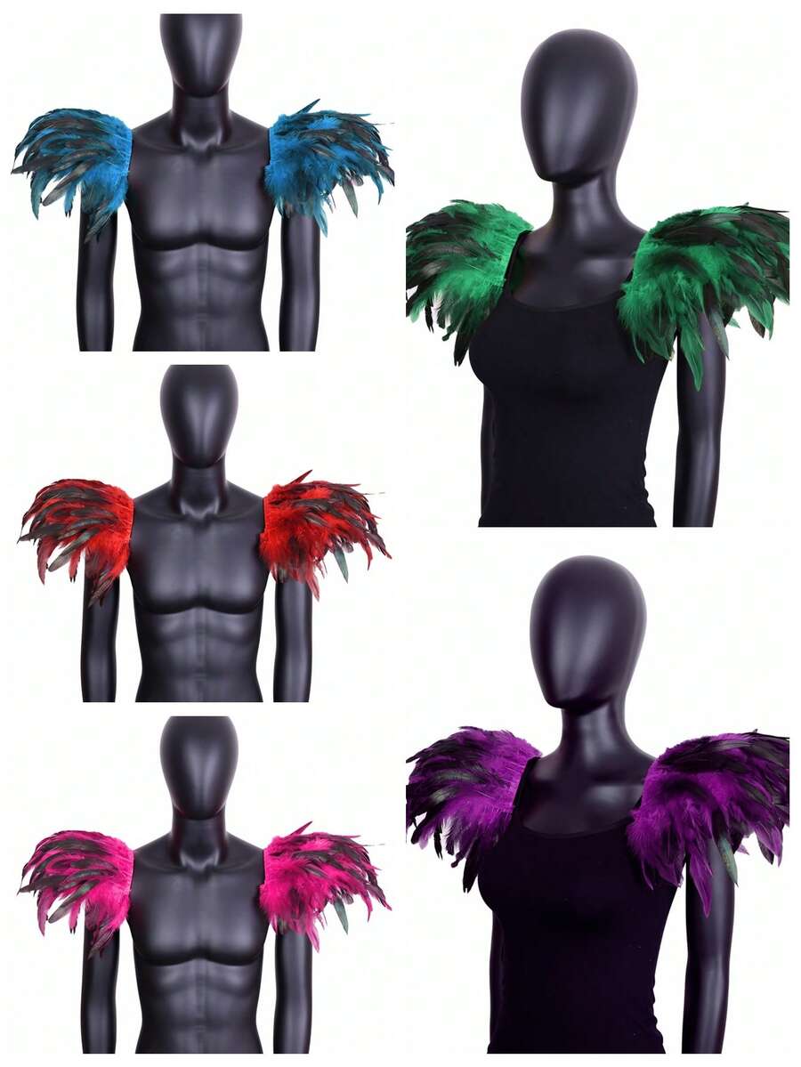 Hombreras de estilo gótico unisex de tamaño mediano con plumas sintéticas negras para fiesta de Navidad roja y carnaval, hechas de fibra de poliéster, perfectas para cosplay - A - Ver 1