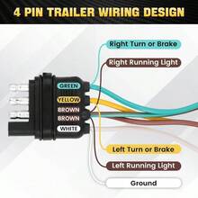 Arns de cableado de remolque de 4 pines y 5 cables, 22 pies para recableado, luces traseras en ambos lados, arns de cableado para remolque de barco, conector plano de remolque de 5 cables, luces de - inicial - Ver 4