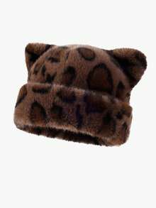 1 件 [帽子] 女孩装扮帽（豹纹毛绒帽）“耳朵帽”适合日常穿着、户外、休闲、登山等冬季保暖 - 彩色 - 查看 3