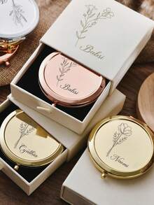 Personalized Engraved Compact Mirror, Custom Name Pocket Makeup Mirror Or Gift Box, Bridesmaid Proposal Gift, Wedding Favor, Bachelorette Hen Party Keepsake, Mirror And Gift Box Sold Separately Or As Custom Set